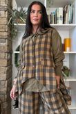 Nora Brushed Cotton Gingham Trapeze Waistcoat Deep Olive